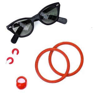Stylish Black Sunglasses and Red Accessories Set